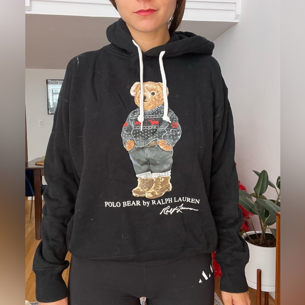 POLO RALPH LAUREN - Polo Bear Black Fleece Hoodie, Size M, Unisex, loose fitting